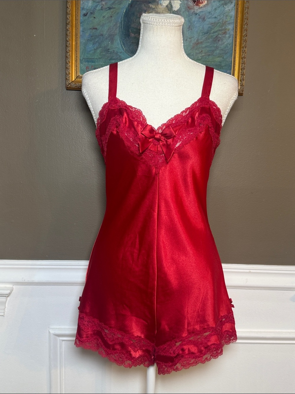 Vintage Y2K Victoria’s Secret Angels Red Satin Lace Teddy Romper M